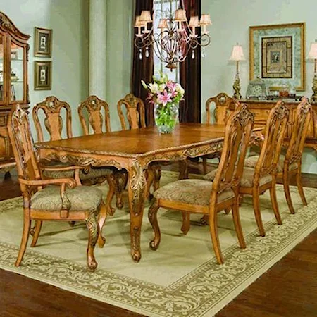 7-Piece Dining Set with Acanthus Gold Leaf and Serpentine Details